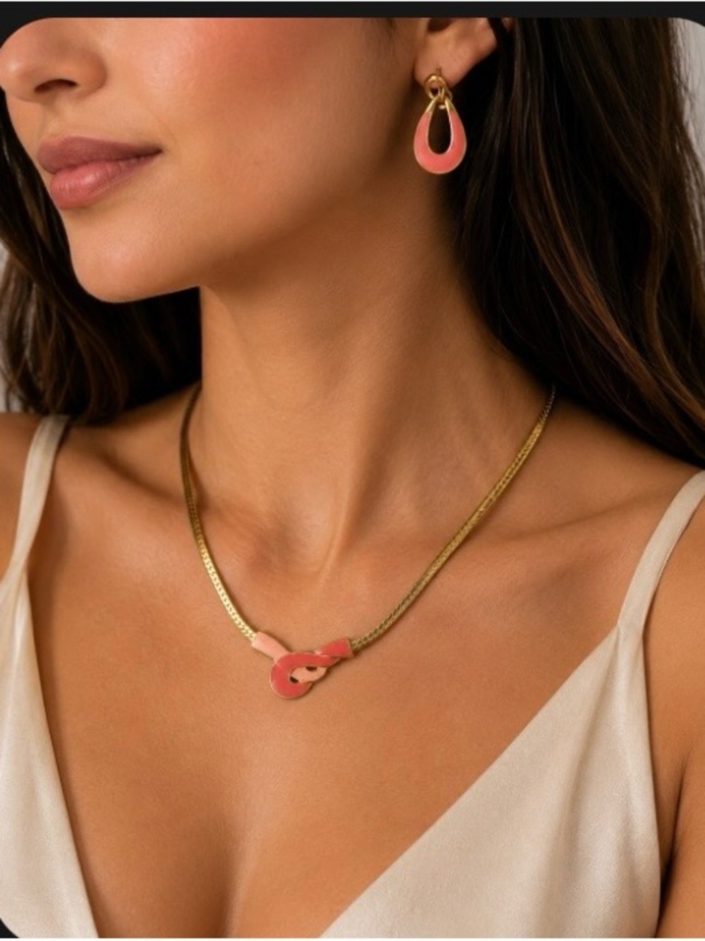 Vintage 1980s NAPIER Modernist Pink Enamel & Gold Collar Set ✨